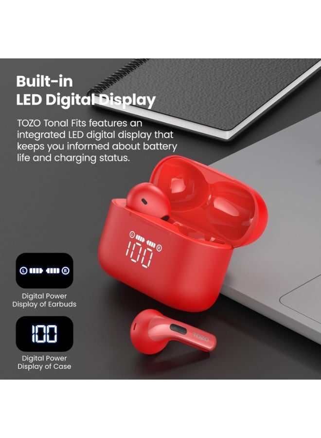 TOZO T21 Wireless Earbuds, 5.3 Bluetooth Headphone, Sem in Ear with Dual Mic Noise Cancelling, IPX8 Waterproof, 44H Playback Stereo Sound with Power Display Wireless Charging Case Red - Image 4