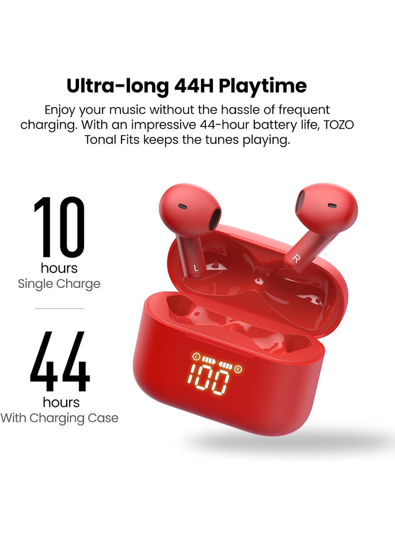 TOZO T21 Wireless Earbuds, 5.3 Bluetooth Headphone, Sem in Ear with Dual Mic Noise Cancelling, IPX8 Waterproof, 44H Playback Stereo Sound with Power Display Wireless Charging Case Red - Image 3