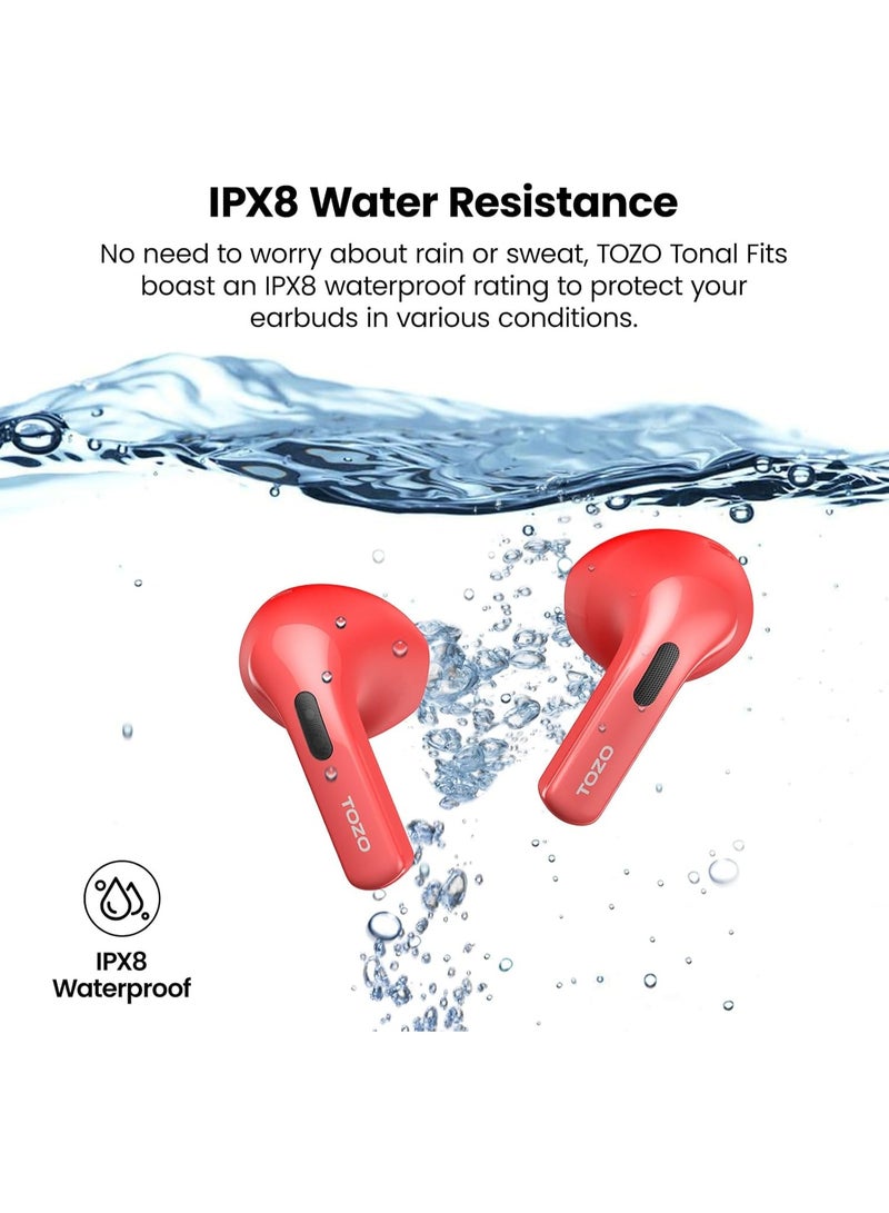 TOZO T21 Wireless Earbuds, 5.3 Bluetooth Headphone, Sem in Ear with Dual Mic Noise Cancelling, IPX8 Waterproof, 44H Playback Stereo Sound with Power Display Wireless Charging Case Red - Image 2