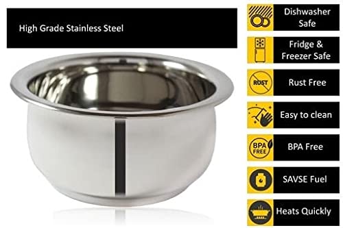 Nirvika Stainless Steel Handi with Lid Tope Patila Dinner Bowl of 5 Pieces 425 ml, 550 ml, 850 ml, 1250 ml and 1500 ml, - Image 2