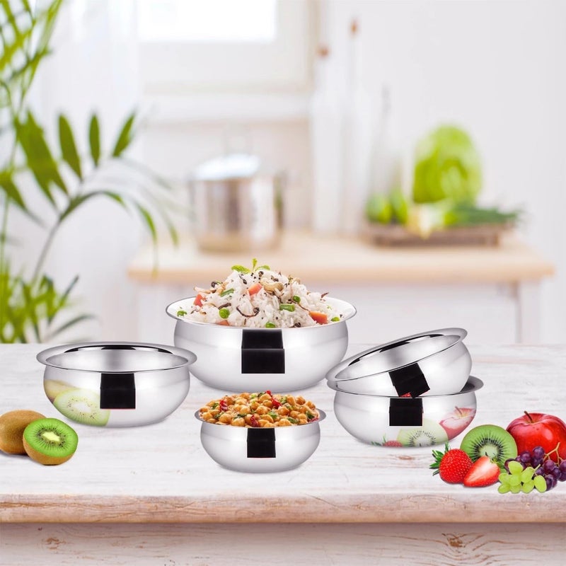 Nirvika Stainless Steel Handi with Lid Tope Patila Dinner Bowl of 5 Pieces 425 ml, 550 ml, 850 ml, 1250 ml and 1500 ml, - Image 5
