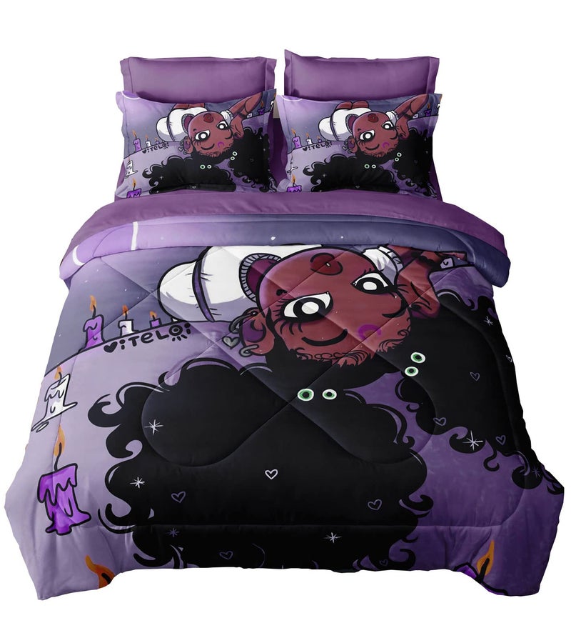 SIRDO SIRDO Purple Twin Comforter Set with Sheets Black Girl Magic Comforter for Kids Teens Cute Princess Bedding Sets Girls Bedroom Set Bed in a Bag