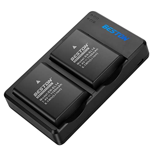 BESTON 2-Pack EN-EL14 / EN-EL14a بطاريات وشاحن USB سريع متوافق مع كاميرات Nikon D3100 D3200 D3300 D3400 D3500 D5100 D5200 D5300 D5500 D5600 DF Coolpix P7000 P7100 P7700 P7800 - Image 1