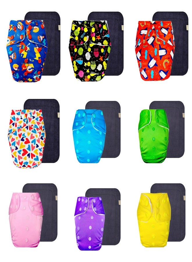 Dumbledo Premium Cloth Diaper with Black Insert (Pack of 9) | Snug Fit | Reusable & Washable | Adjustable Snaps | Ideal for Toddlers | 3 Months - 3 Years | Unisex Baby - Image 1