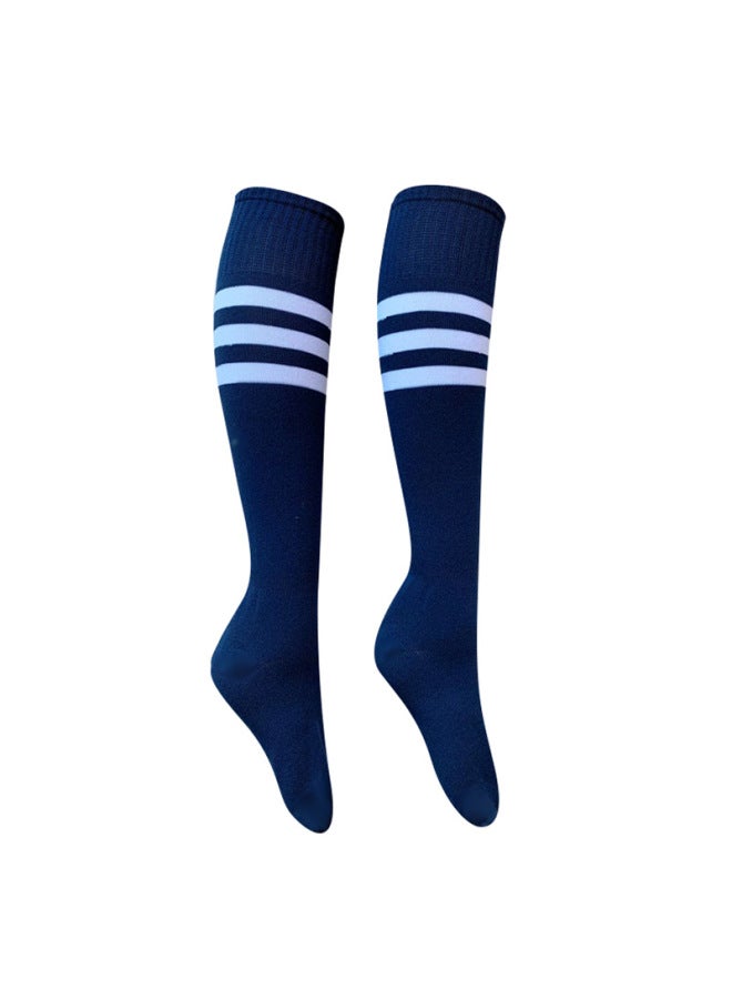 Navy Blue With White Edge Pilling Football Socks Children Adult Long Socks Student Striped Candy Color Dance Cheerleading Sports Socks