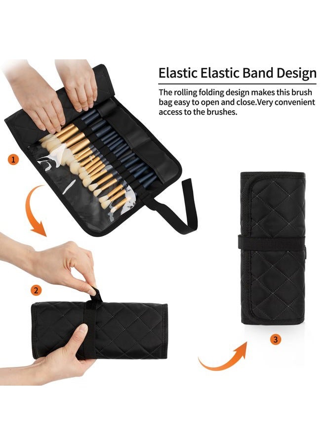 OCHEAL Makeup Brush Holder,Makeup Brush Organizer,Travel Makeup Brushes Bag Cosmetic Bags Pouch for Women Brushes Case Makeup Artist -Black Rhombus  - Image 4