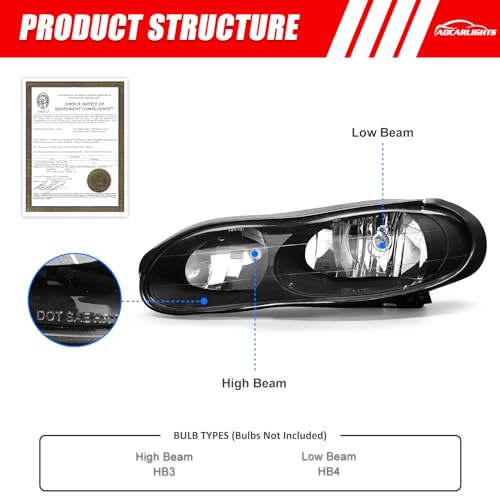 ADCARLIGHTS for 1998 1999 2000 2001 2002 Chevy Camaro Headlight Assembly Clear Lens Black Housing Clear Reflector Headlamp Replacement Left and Right（W/O Bulbs） - Image 3