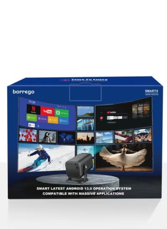 borrego Smart8 Portable Projector – Auto Keystone & Auto Focus, 300 ANSI Brightness, 200-Inch Display, Android 13 System, WiFi & Bluetooth, HDMI/USB Connectivity – Compact Home Theater & Presentation Projector - Image 4
