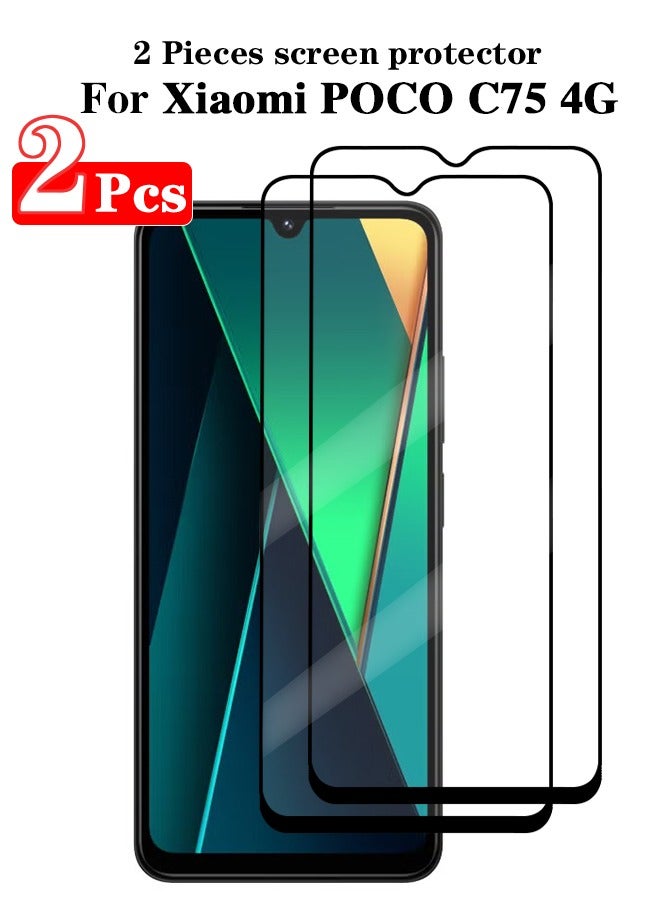 2 Pieces Full Cover Glass Screen Protector For Xiaomi POCO C75 4G Black/Clear and Screen Protector Accessorie - Image 3