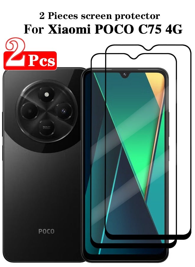 2 Pieces Full Cover Glass Screen Protector For Xiaomi POCO C75 4G Black/Clear and Screen Protector Accessorie - Image 1