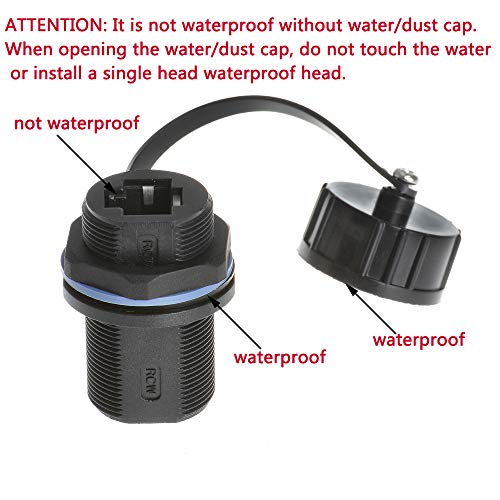 Anmbest 5PCS Panel Mounting Shielded RJ45 Waterproof Cat5/5e/6 8P8C Connector Ethernet LAN Cable Connector Double Head Coupler Adapter Female to Female with Waterproof/Dust Cap(Black) - Image 5