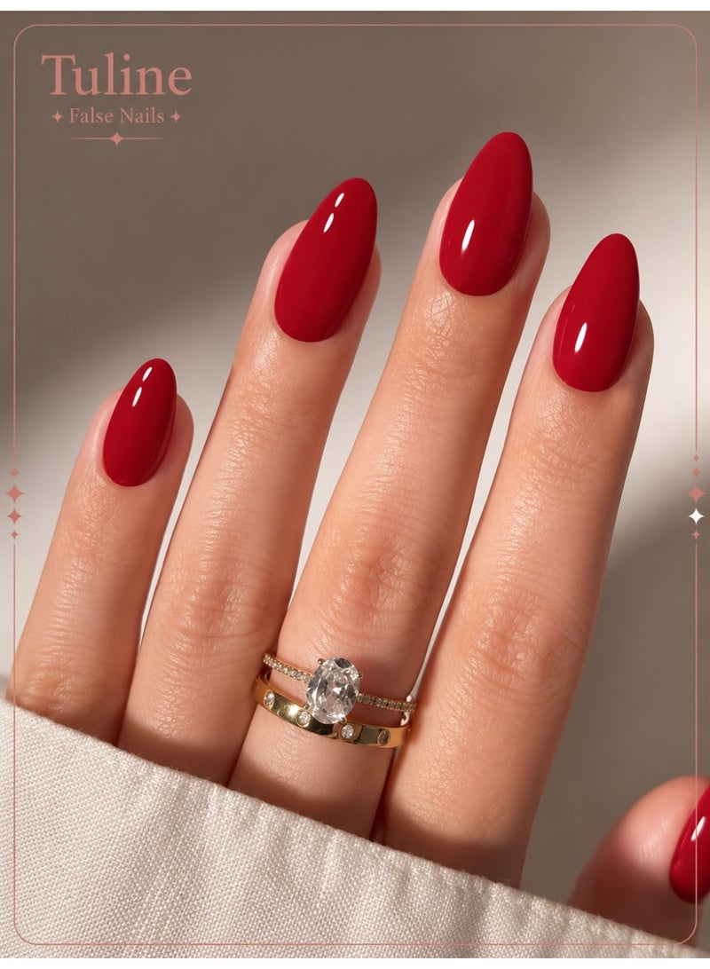 Tuline 30pcs/Set Almond Shaped Solid Dark Red Minimalist Vintage Style False Nails, Suitable For Daily Wear Press On Nails - Image 1