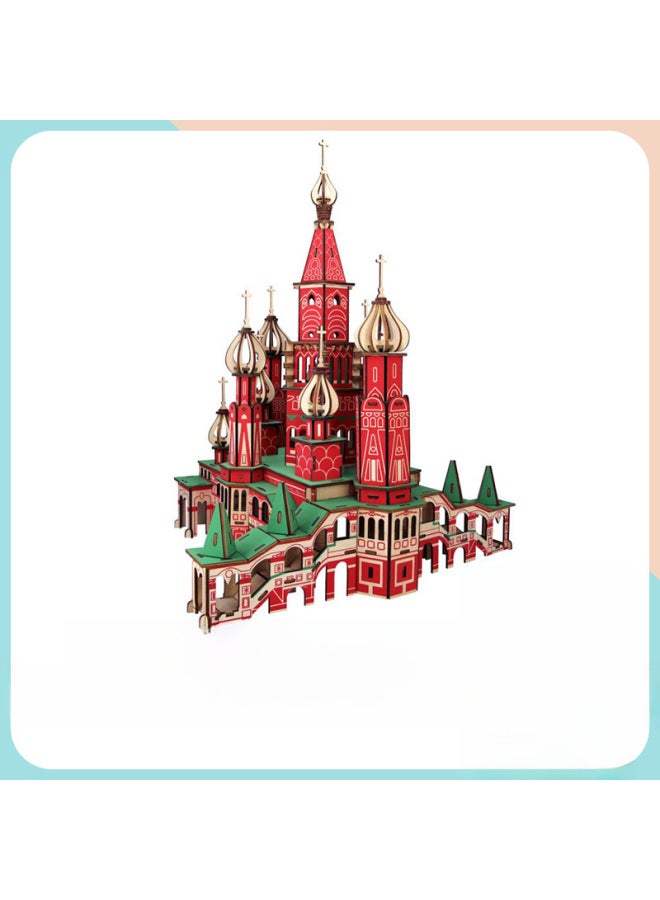 College Students Gift Wooden 3D Three-dimensional Jigsaw Puzzle Ancient Building Model DIY Educational Toys Stall Supply-Color:The Russian Castle - Image 1
