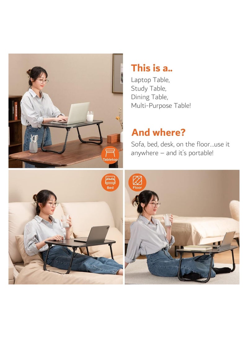 NUZKI Portable Folding Laptop Table With iPad And Cup Holder  Multi-functions Study Table, Bed Laptop Table 28x60x40cm - Image 2