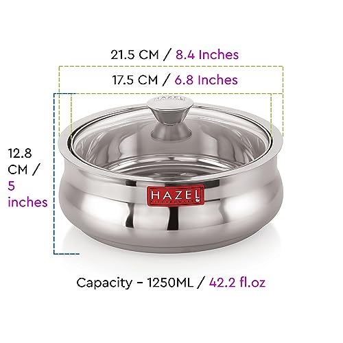 HAZEL Stainless Steel Casserole for Roti with Glass Lid | 1250 ml Chapati Casserole with Transparent Lid | Steel Roti Dabba for Serving | Hotcase for Food Serving - Image 4