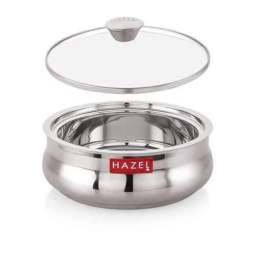 HAZEL Stainless Steel Casserole for Roti with Glass Lid | 1250 ml Chapati Casserole with Transparent Lid | Steel Roti Dabba for Serving | Hotcase for Food Serving - Image 1