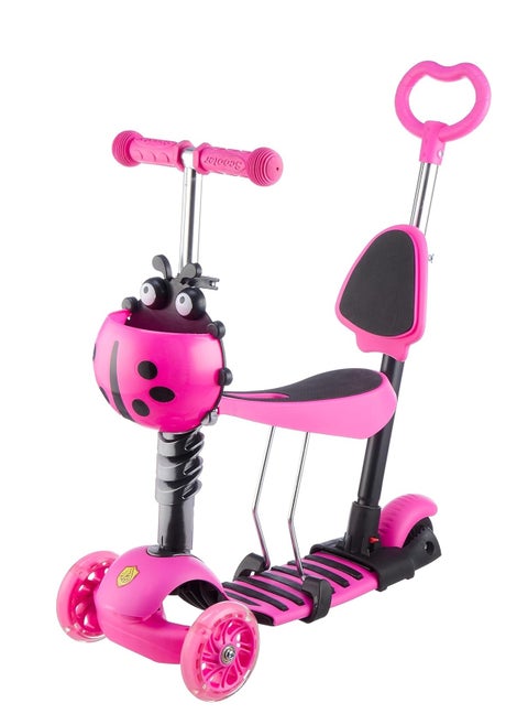 5-in-1 Multi-purpose Kids Scooter with Ladybug Design - Pink