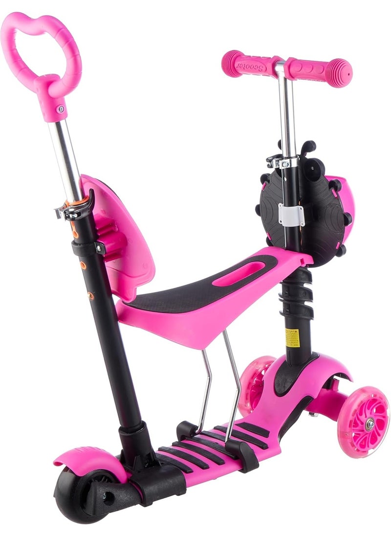 5-in-1 Multi-purpose Kids Scooter with Ladybug Design - Pink