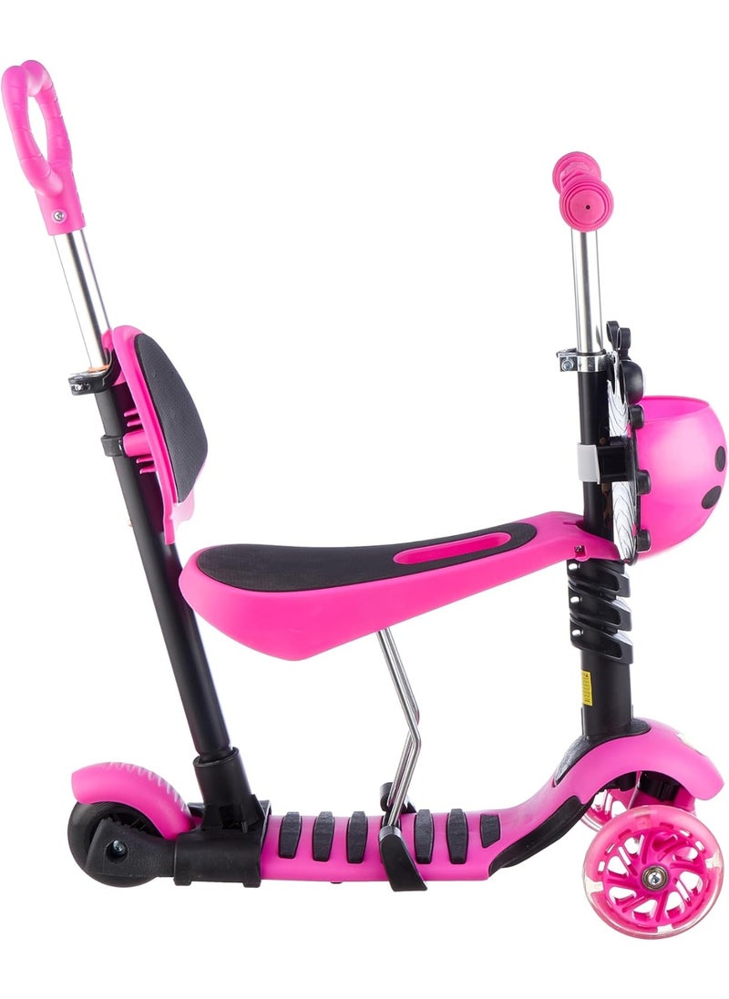 5-in-1 Multi-purpose Kids Scooter with Ladybug Design - Pink