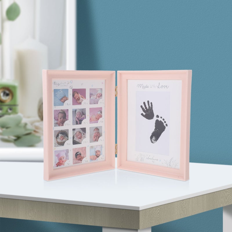 🧸 إطار لطباعة يد وقدمي الطفل لتتبع النمو لون وردي 37x24x1 4 سم تصميم إبداعي مجموعة واحدة - Image 3