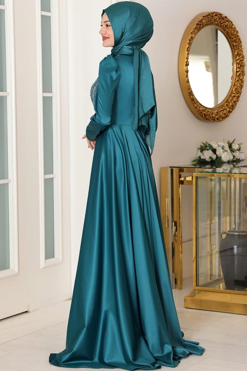 Esilanur Miray Hijab Evening Dress Emerald  - Image 3