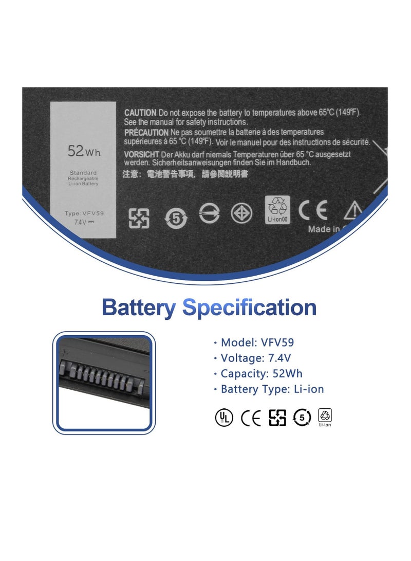 Replacement Laptop Battery 7.4V 52WH VFV59 for Dell Latitude E7240 E7250 Notebook Series E7250 GVD76 WD52H F3G33 HJ8KP 451-BBFX 451-BBFW - Image 2
