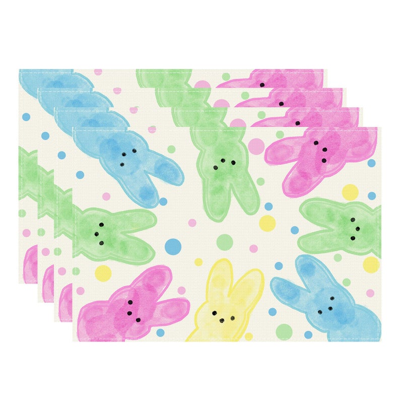XCHI Colorful Dots Cute Bunny Watercolor Rabbits Easter Placemats Set of 4 Table Mats for Masquerade Party Home Kitchen Dining Table Decorations 12x18 Inch - Image 1
