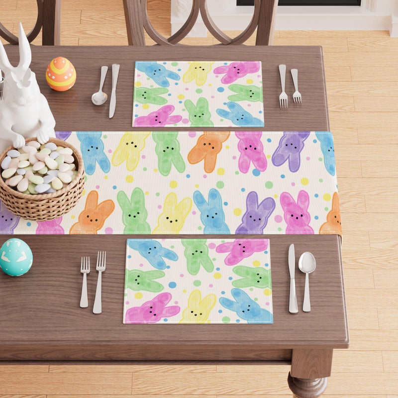 XCHI Colorful Dots Cute Bunny Watercolor Rabbits Easter Placemats Set of 4 Table Mats for Masquerade Party Home Kitchen Dining Table Decorations 12x18 Inch - Image 3
