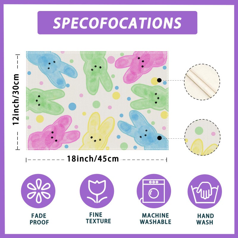 XCHI Colorful Dots Cute Bunny Watercolor Rabbits Easter Placemats Set of 4 Table Mats for Masquerade Party Home Kitchen Dining Table Decorations 12x18 Inch - Image 5