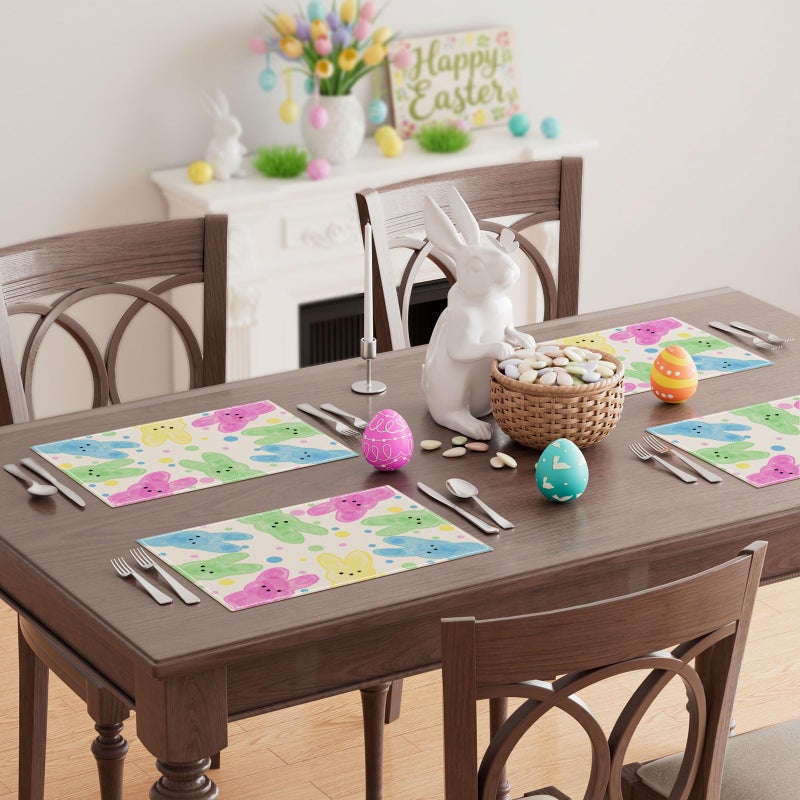 XCHI Colorful Dots Cute Bunny Watercolor Rabbits Easter Placemats Set of 4 Table Mats for Masquerade Party Home Kitchen Dining Table Decorations 12x18 Inch - Image 2