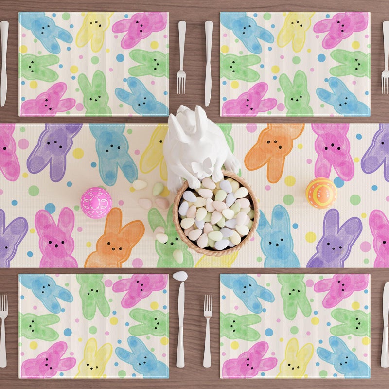 XCHI Colorful Dots Cute Bunny Watercolor Rabbits Easter Placemats Set of 4 Table Mats for Masquerade Party Home Kitchen Dining Table Decorations 12x18 Inch - Image 4