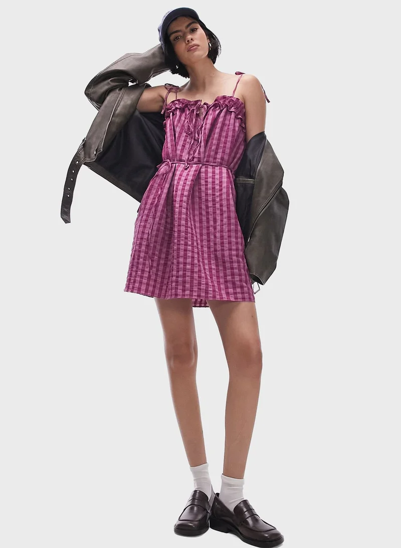 TOPSHOP Gingham Ruffle Mini Dress
