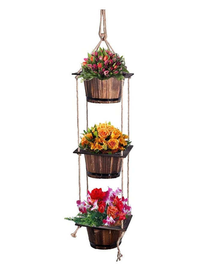 HOME TASTE Hometaste Wooden Pot Hanging Planter - Wall-Mounted Decorative Flowerpot With 3 Pots, Solid Wooden Holder Shelves, Handcrafted Wood, Rope, And Wooden Hanger - Plants Pot 