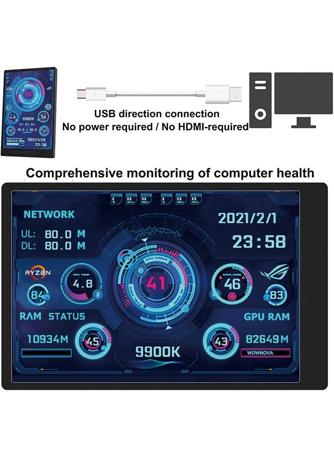 Generic - English Version Computer Temp Monitor, PC Sensor Panel Display, PC Temperature Display for PC ARGB Computer Case Secondary Screen, IPS USB Mini Screen PC CPU RAM HDD Data Monitor - Image 1