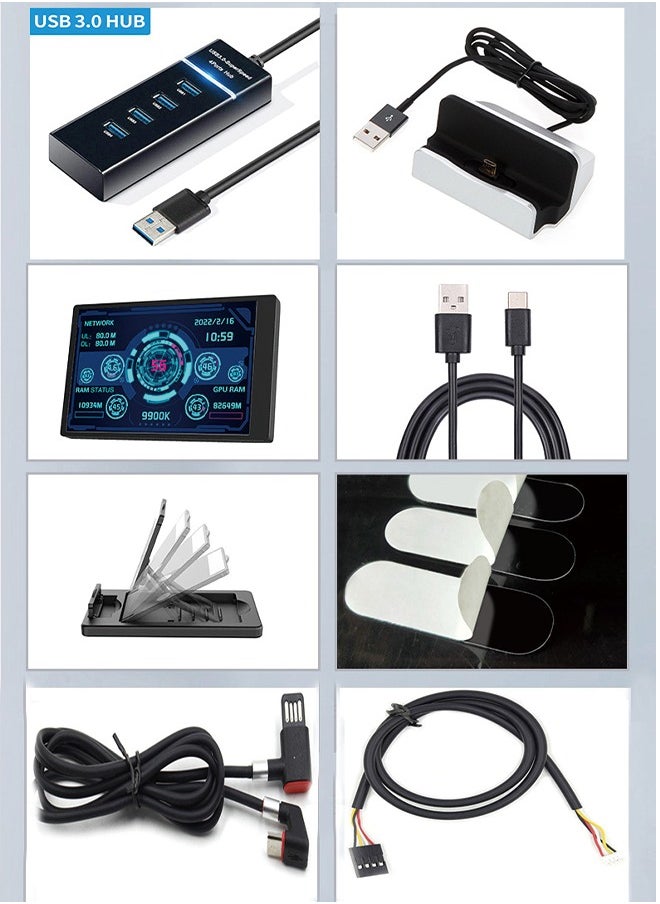 Generic - English Version Computer Temp Monitor, PC Sensor Panel Display, PC Temperature Display for PC ARGB Computer Case Secondary Screen, IPS USB Mini Screen PC CPU RAM HDD Data Monitor - Image 1