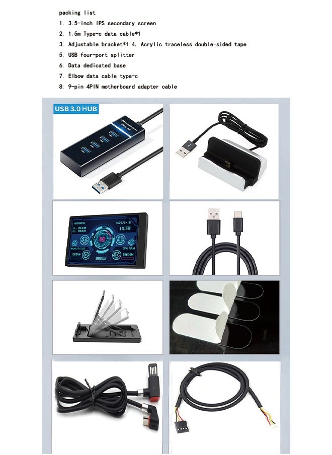 Generic - English Version Computer Temp Monitor, PC Sensor Panel Display, PC Temperature Display for PC ARGB Computer Case Secondary Screen, IPS USB Mini Screen PC CPU RAM HDD Data Monitor - Image 1