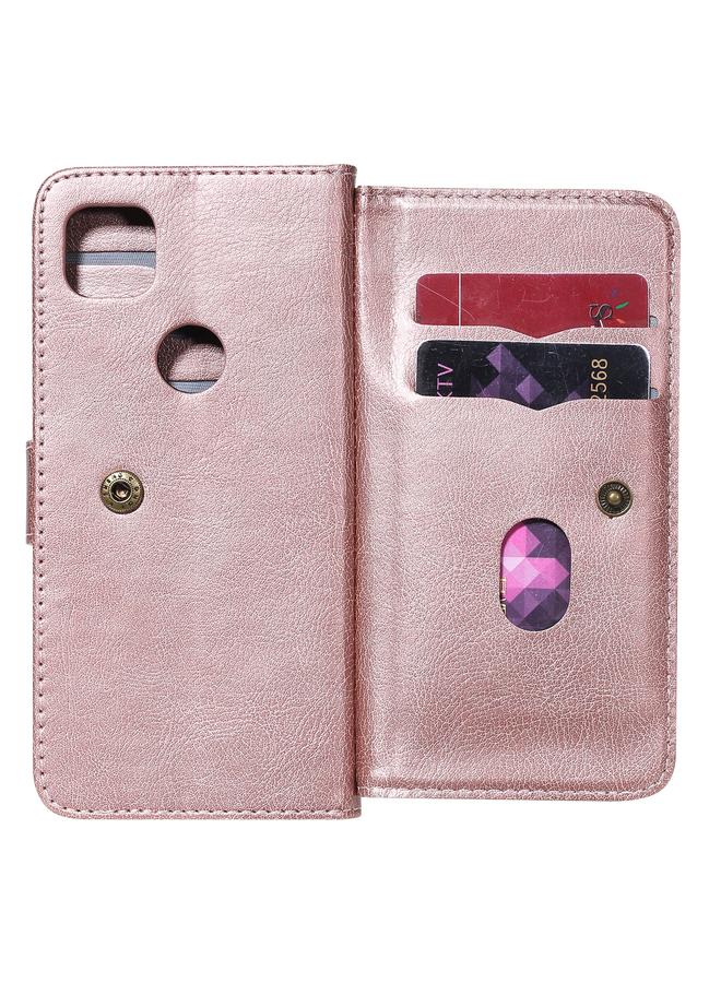 زبون جراب لهاتف Google Pixel 4a 4G متعدد الوظائف بمشبك مغناطيسي نحاسي، جراب جلدي أفقي قابل للطي مع حامل و10 فتحات للبطاقات ومحفظة وإطار للصور - Image 4