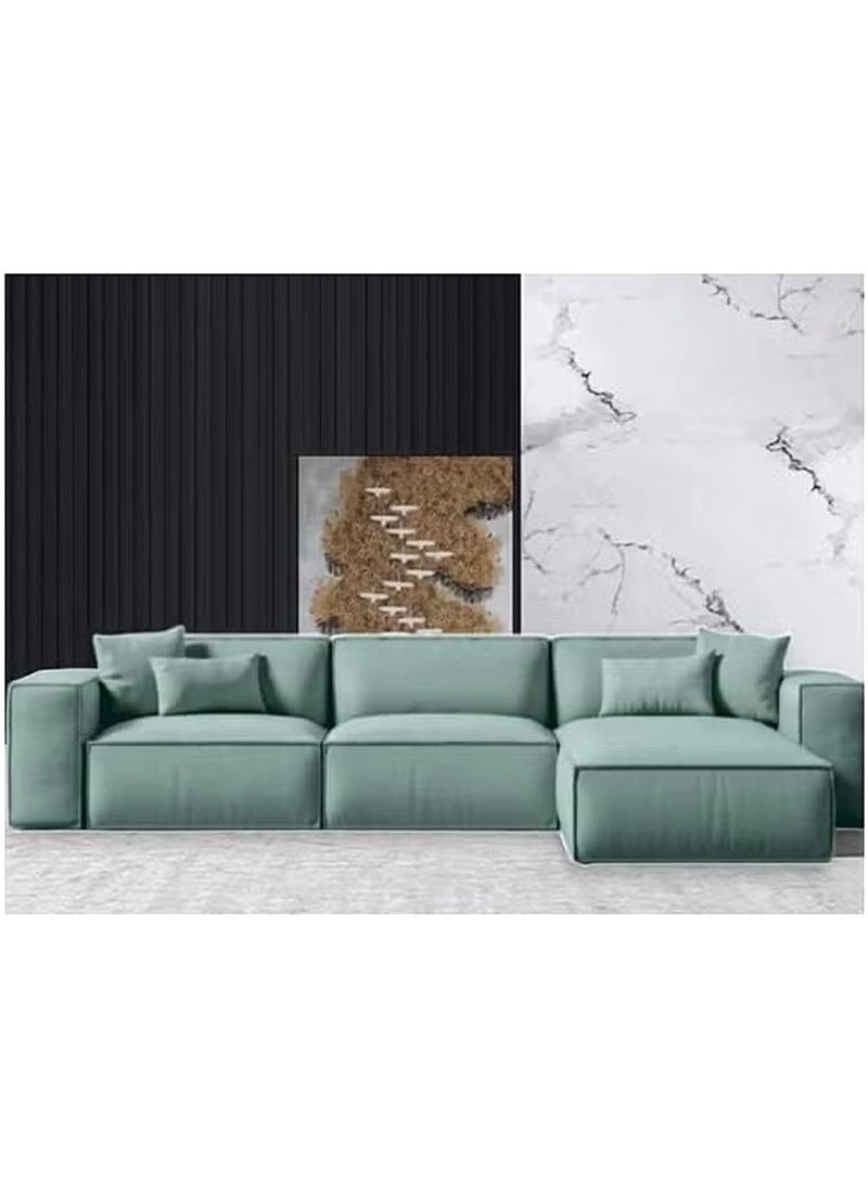 Al Zakharef Furniture Coco Corner L-Shape Luxury Sofa Set, Modern Sectional Velvet Couch, Comfortable Living Room Furniture with Free Pillows, Colour Green - Image 1