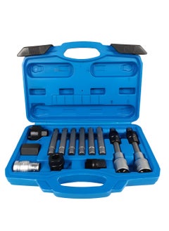 13PC Alternator Pulley Removal Tool Kit - Heavy Duty Alloy Socket Bit Set for Freewheel Pulley Removal, Includes Various Sizes with Carry Case