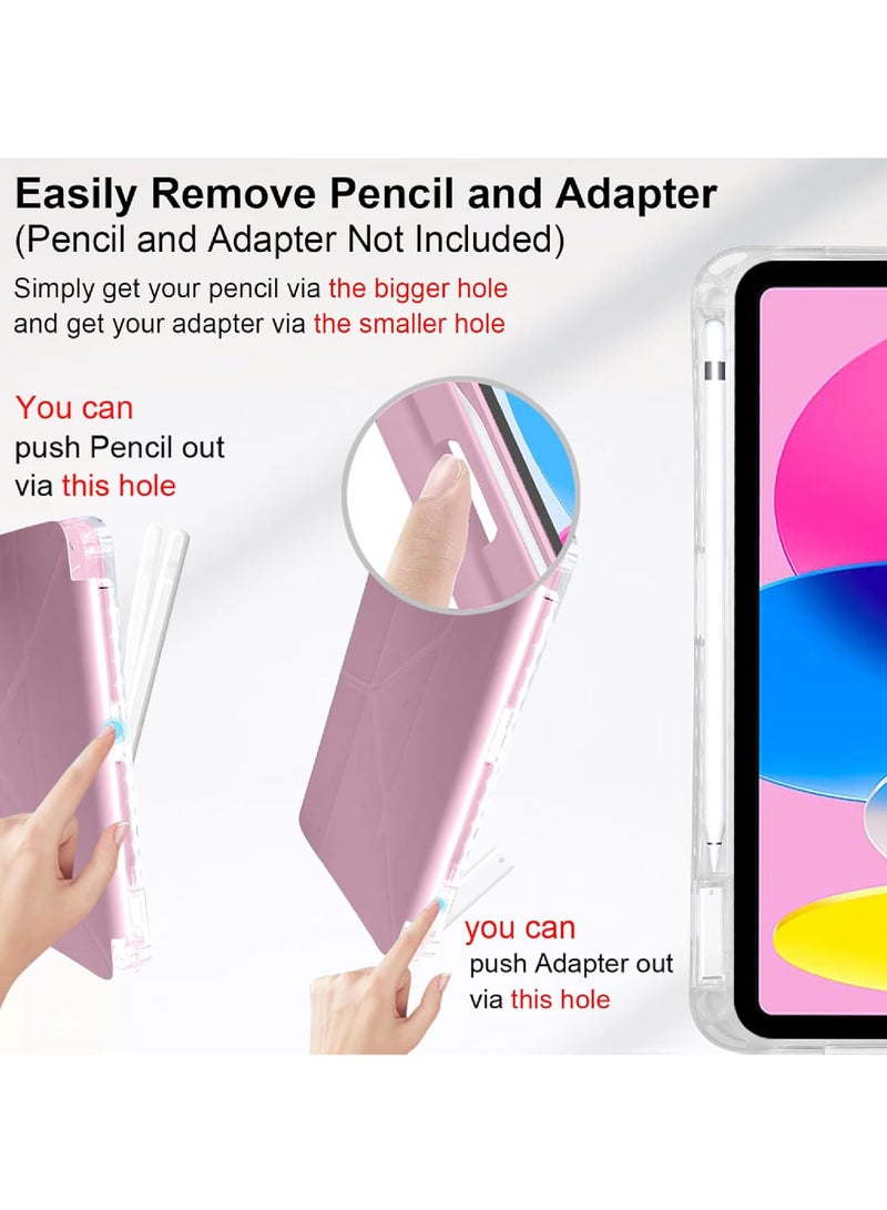 روك بو كيس لـ iPad (A16) الجيل الحادي عشر 11 بوصة 2025 ، iPad الجيل العاشر 10.9 بوصة 2022 مع حامل قلم رصاص ، 6 في 1 زوايا عرض متعددة على شكل Y ، غطاء خلفي شفاف - Image 4