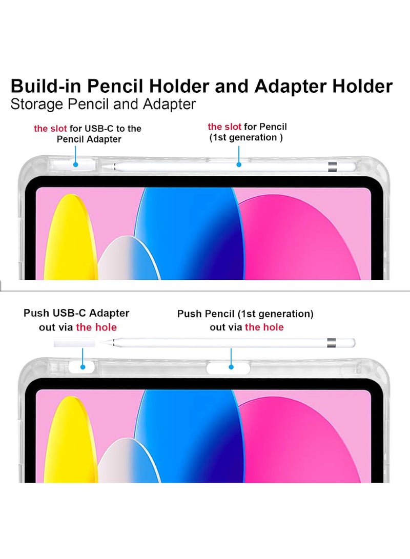 روك بو كيس لـ iPad (A16) الجيل الحادي عشر 11 بوصة 2025 ، iPad الجيل العاشر 10.9 بوصة 2022 مع حامل قلم رصاص ، 6 في 1 زوايا عرض متعددة على شكل Y ، غطاء خلفي شفاف - Image 3