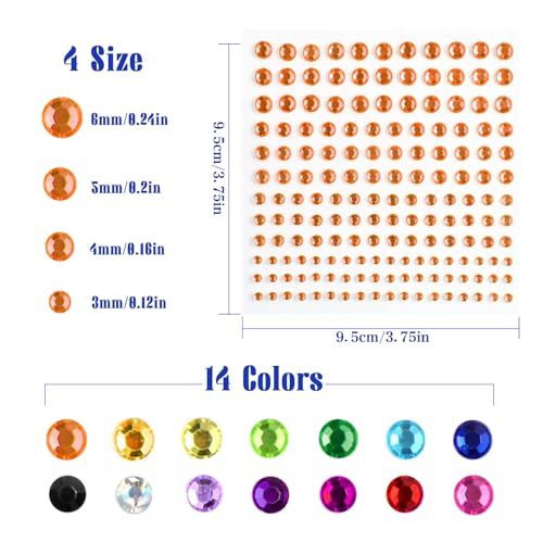 FEMBW 2310 PCS Self Adhesive Rhinestone Gem Stickers for Face Nail Body Makeup Festival,4 Size 14 Sheets Bling Jewels Stickers Earrings for DIY Kids Craft Card Decorations - Image 2