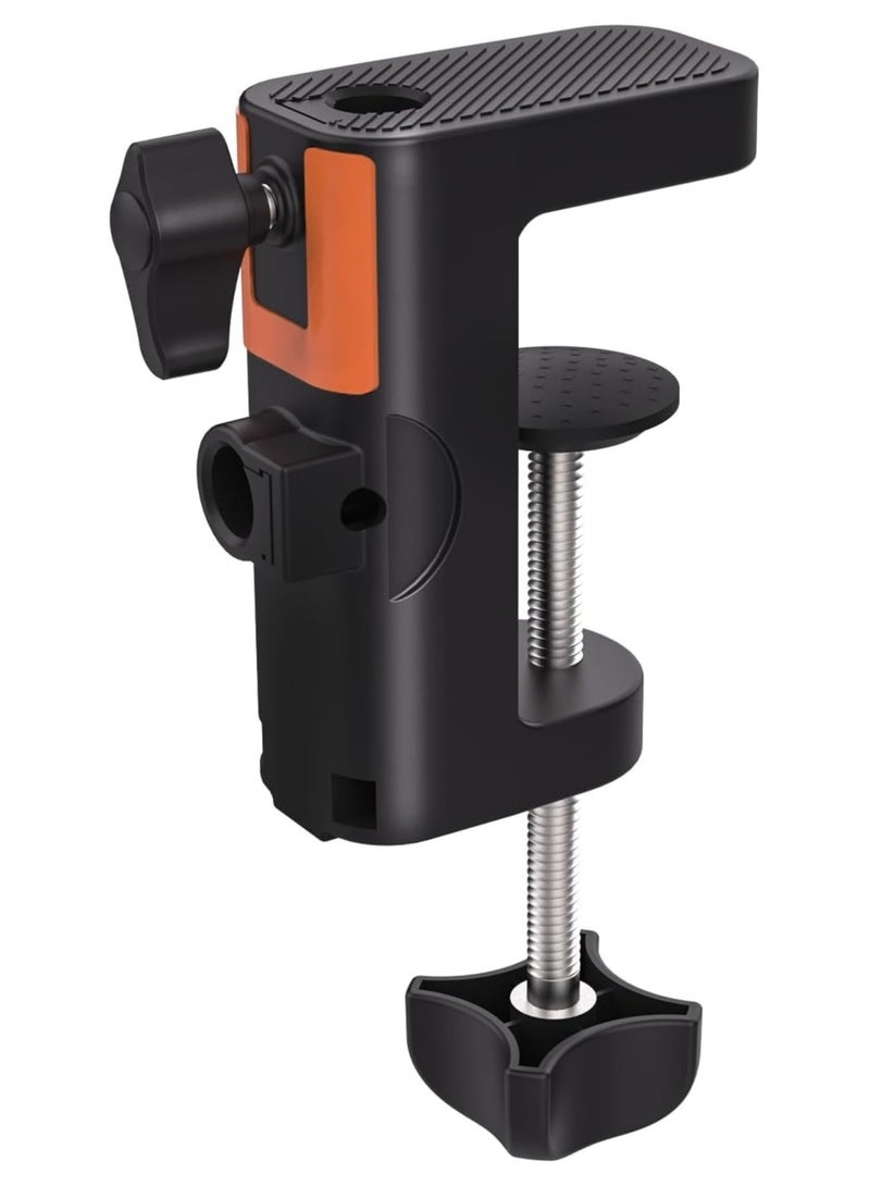 YQLIFE Table Clamp Mount for Microphone Stand, 2-in-1 Mic Boom Arm Clamp Table C Clip for Desktop Overhead Camera Tripod Mic Stand Lamp Base, Fits Up to 2.56 inch 6.5cm Desktop Thickness, 1 PCS - Image 1