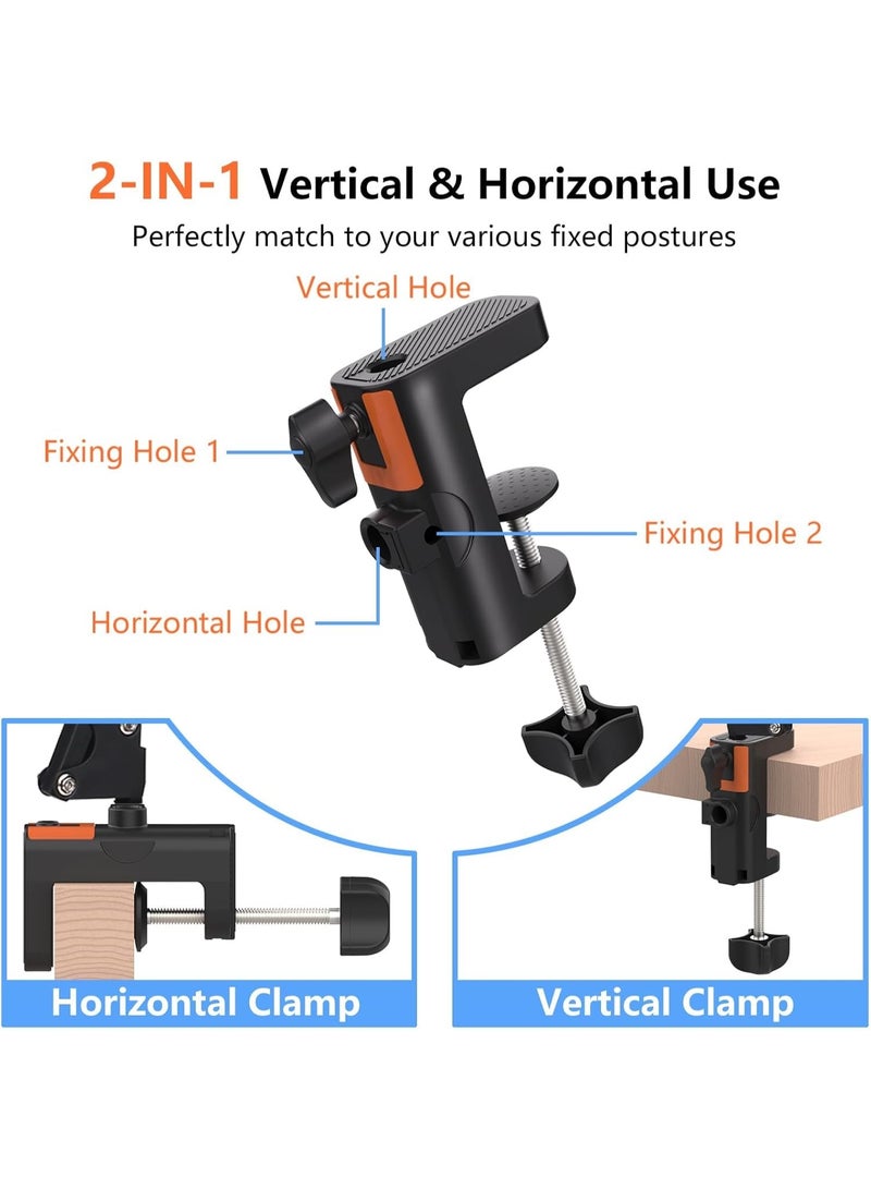 YQLIFE Table Clamp Mount for Microphone Stand, 2-in-1 Mic Boom Arm Clamp Table C Clip for Desktop Overhead Camera Tripod Mic Stand Lamp Base, Fits Up to 2.56 inch 6.5cm Desktop Thickness, 1 PCS - Image 3