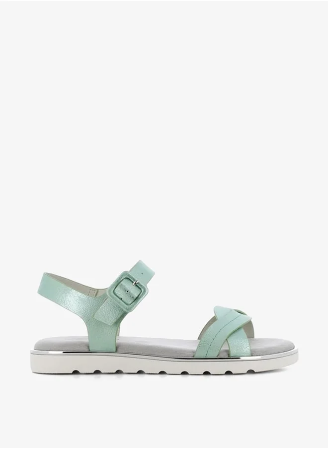 اس جي Women's Textured Cross-Strap Sandals with Buckle Closure