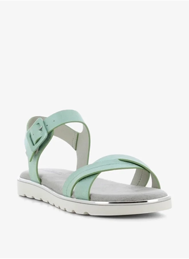 اس جي Women's Textured Cross-Strap Sandals with Buckle Closure