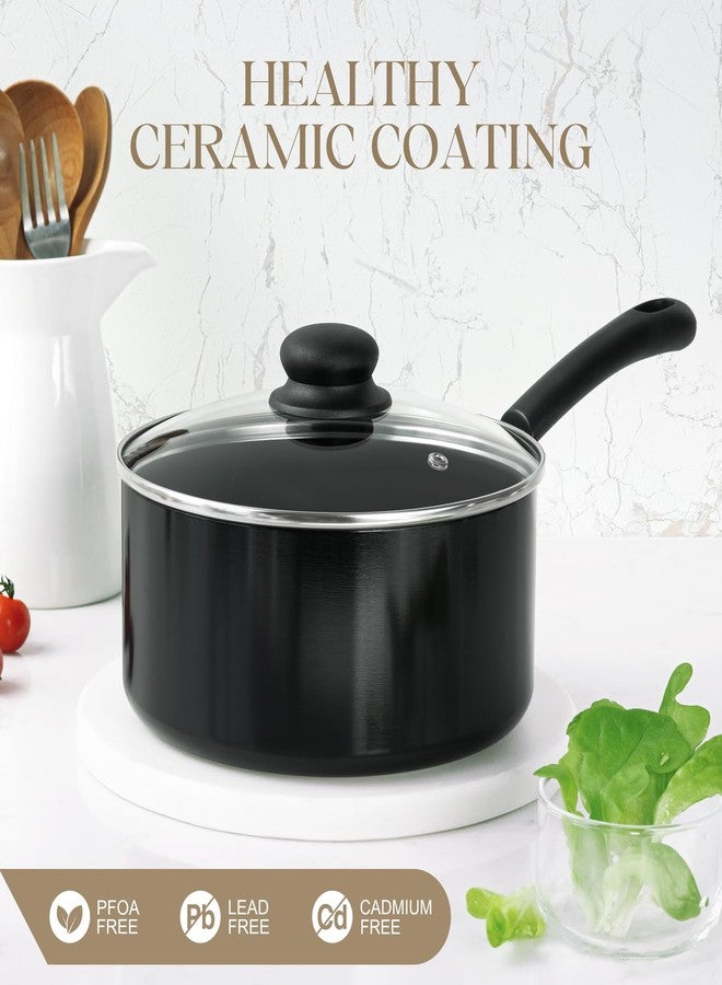 MICHELANGELO Nonstick 1 Quart Saucepan with Lid, Ceramic Small Sacuce pan, Easy to clean, Non-Toxic Saucepans, 1QT, Black - Image 4