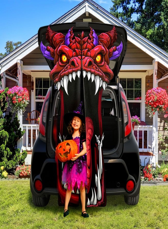 Tegeme Halloween Door Cover Decoration Creepy Door Backdrop for Halloween Garage Window Wall Porch Haunted House Terror Trunk or Treat Car Decoration Scary Evil Photo Booth Props(Dragon Monster) - Image 2
