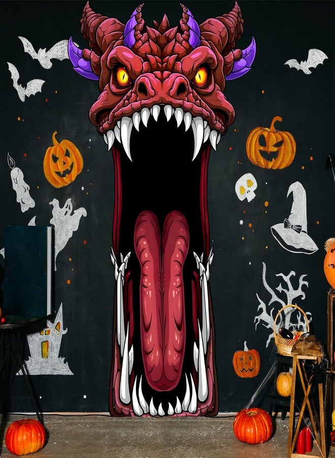 Tegeme Halloween Door Cover Decoration Creepy Door Backdrop for Halloween Garage Window Wall Porch Haunted House Terror Trunk or Treat Car Decoration Scary Evil Photo Booth Props(Dragon Monster) - Image 3