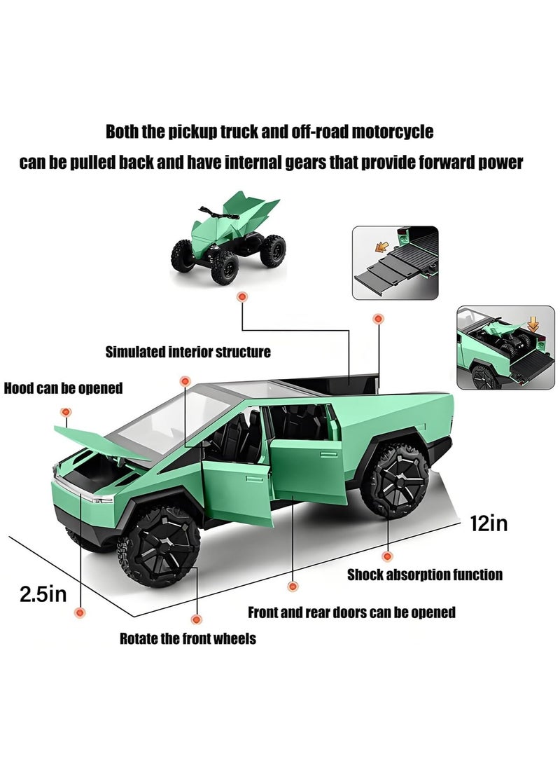 Generic Tesla Cybertruck Pickup With Motorcycle Alloy Car Model Diecast Toy Vehicle Sound and Light Simitation Cars Model Toys Gift  - Image 4
